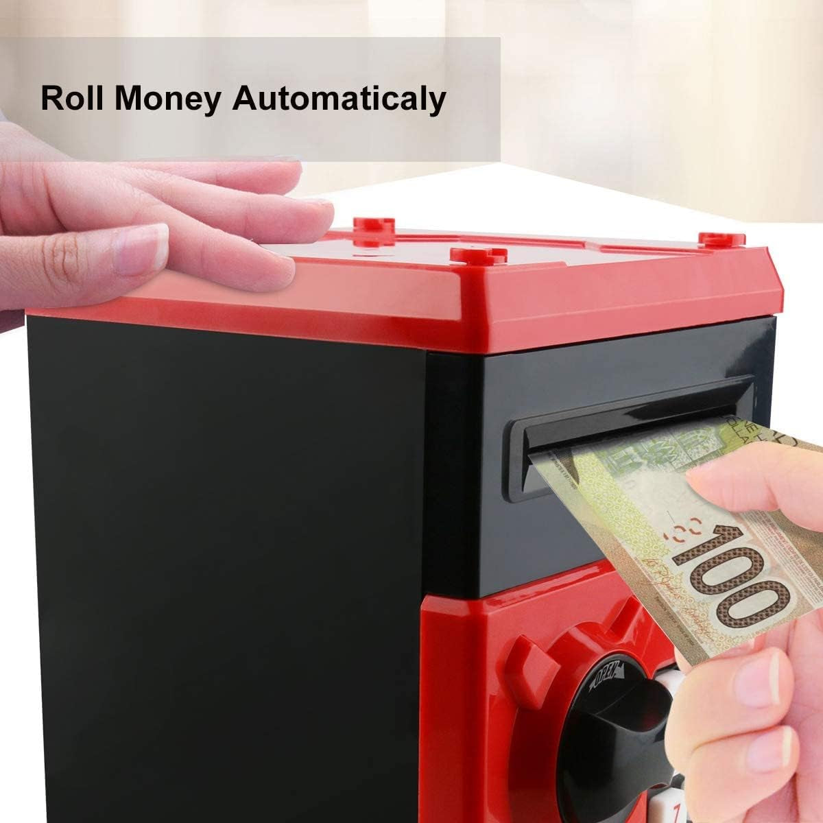 Cartoon Piggy Bank Cash Coin Can Password Electronic Money Bank Safe Saving Box ATM Bank Safe Locks Black Red Smart Voice Prompt Money Piggy Box (Red)