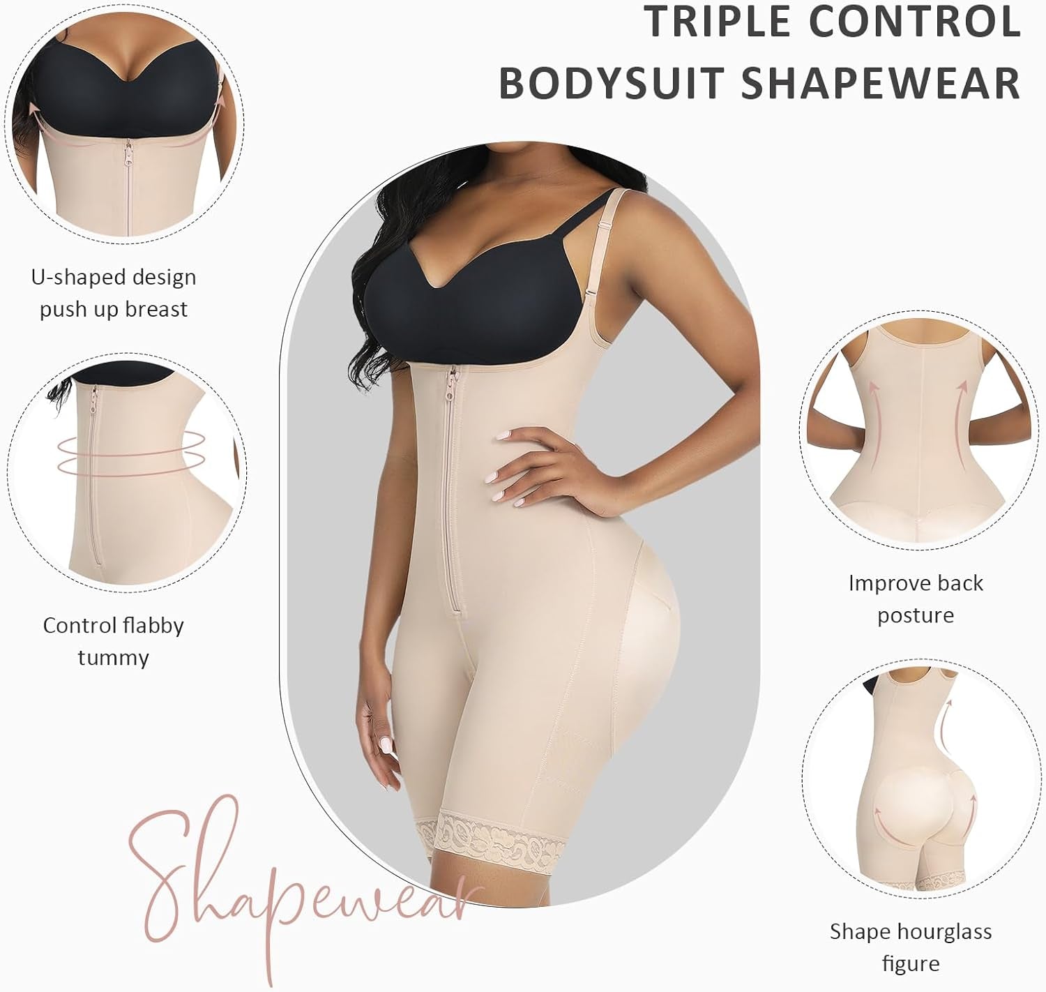 Shapewear for Women Tummy Control Fajas Colombianas Body Shaper for Women Zipper Open Bust Bodysuit Waist Trainer