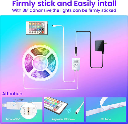 50 FT Long LED Strip Lights,  Bluetooth LED Lights for Bedroom, Color Changing Light Strip with Music Sync, Smart Lights Controlled via Phone APP and IR Remote.