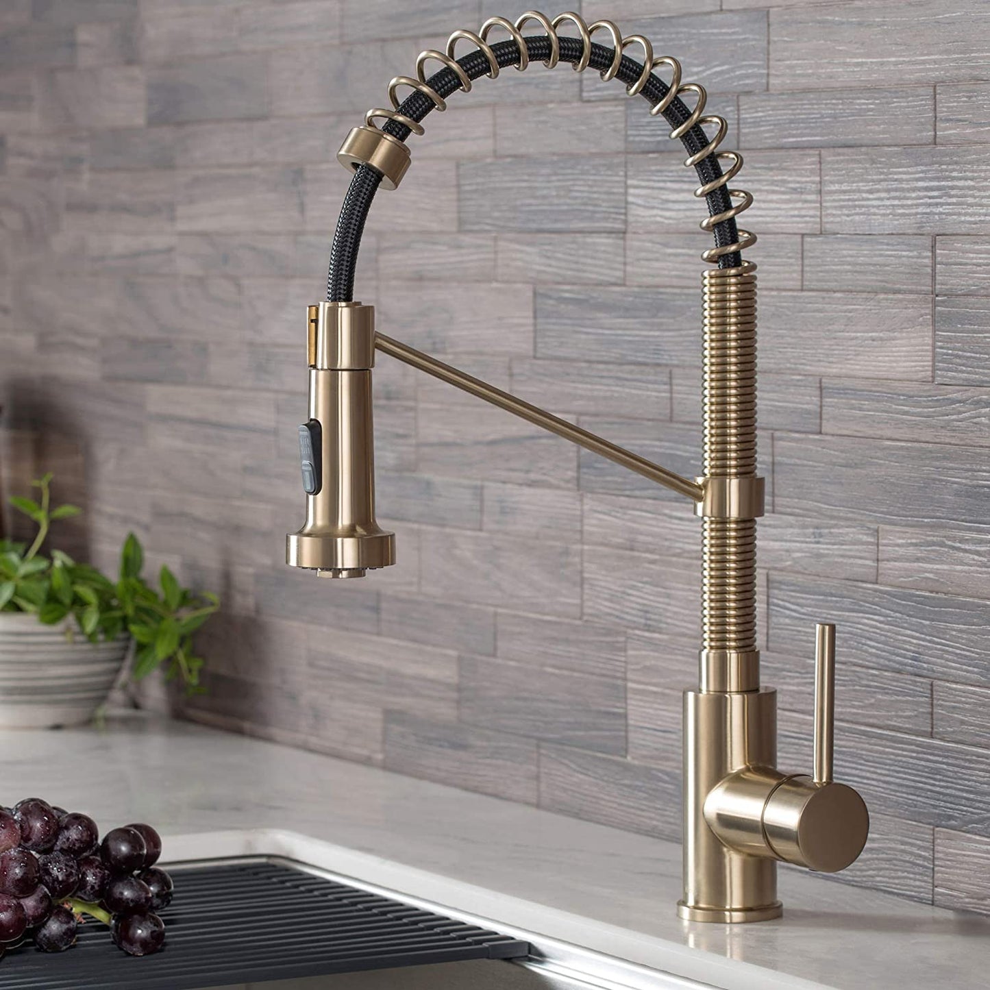 KPF-1610BG Bolden 18-Inch Commercial Kitchen Faucet with Dual Function Pull-Down Sprayhead in All-Brite Finish, 18 Inches, Brushed Gold