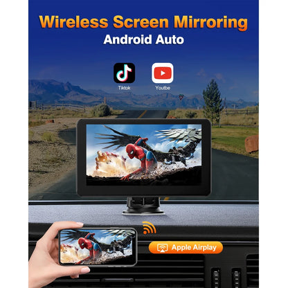 Carplay Screen for Car, 7" Wireless Portable Carplay Compatible Android Auoto, GPS Navigation, Mirror Link, Voice Control, AUX/FM