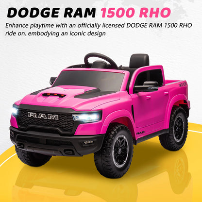 Dodge RAM Ride on Car, 12V Powered Ride on Toy with Remote Control, 4 Wheel Suspension, 5 Point Safety Belt, MP3 Player, Bluetooth, LED Lights, Electric Cars for 3-8 Years Boys Girls